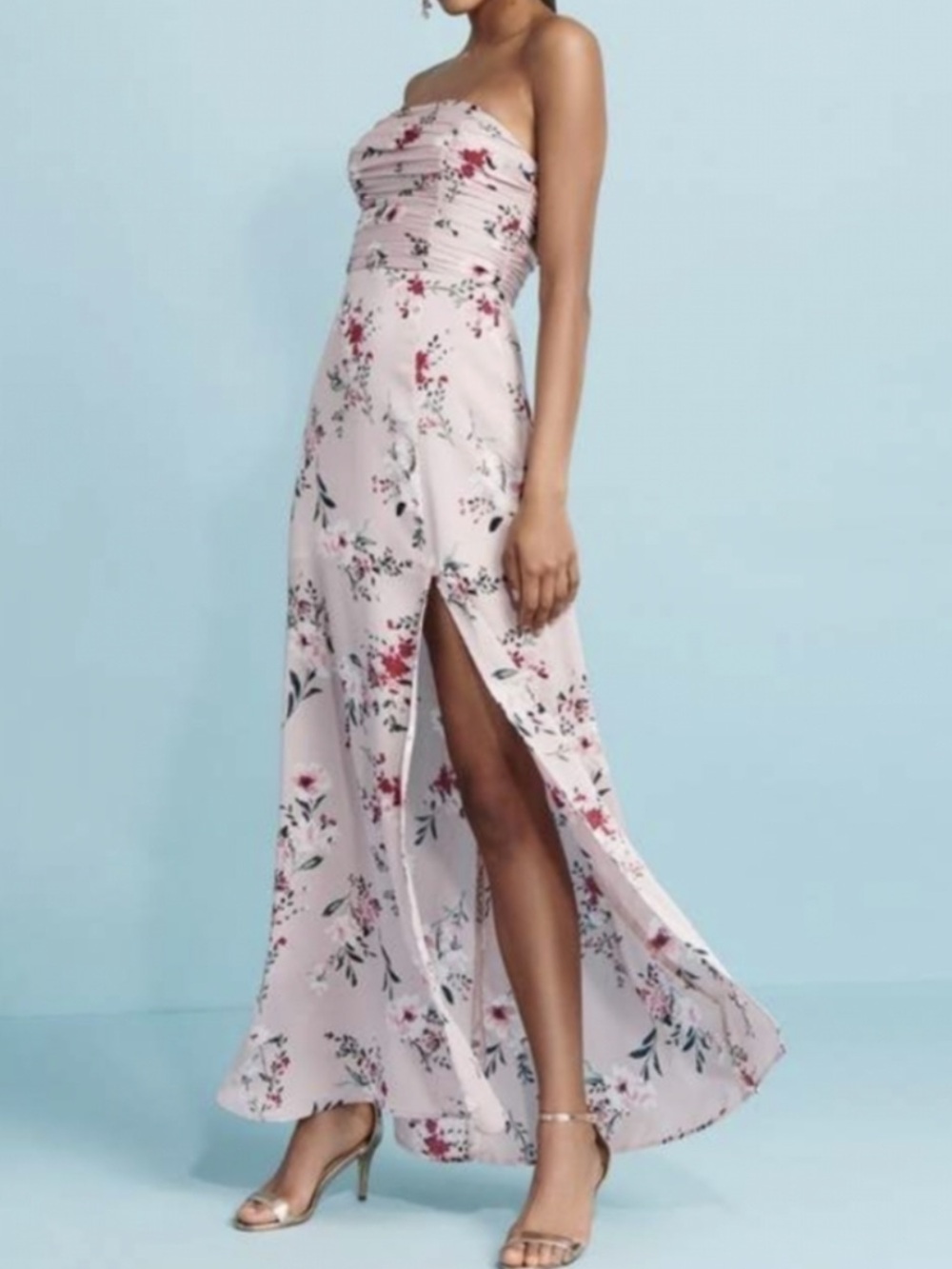 Dynamite Strapless Blush Floral Maxi Dress with Side Slit (+ comes with straps)